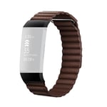 24 Brunt armband i läder för Fitbit Charge 3/4 - large
