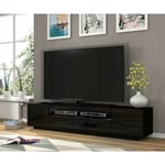 Meuble TV Noir brillant avec LED 200x42x37cm Aura meuble sur pied ou a suspendre meuble Hi-fi