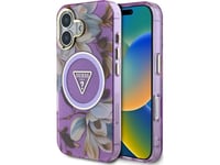 Etui Guess Glitter Flowers Triangle Buttons Magsafe Do Iphone 16 Fioletowy