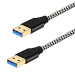 Fasgear Câble USB 3.0 A vers A (1 m) - Câble USB vers USB tressé en nylon Cordon mâle à mâle 5 Gbps pour boîtiers de disque dur, modems, appareils photo (1 m,Blanc)