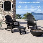 Fällbar Adirondack-stol med fotstöd & justerbart ryggstöd Trädgårdsstol med mugghållare Svart