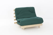 Comfy Living 3ft LUXURY Single (90cm) Wooden Futon Set with PREMIUM LUXURY Glade Green Mattress