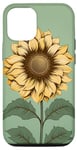 iPhone 15 Aesthetic Sunflower Line Art Minimalistic Sage Green Case