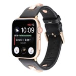 Apple Watch Series 4 44mm genuine leather rose gold fastener watch band - Black