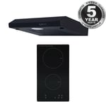 SIA 30cm Black 2 Zone Electric Domino Induction Hob & 60cm Visor Cooker Hood Fan