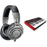 Audio-Technica M50xGM Professional Monitor Headphones Gunmetal (Amazon Exclusive) & AKAI Professional MPK Mini MK3 – 25 Key USB MIDI Keyboard Controller with 8 Backlit Drum Pads