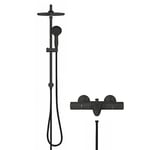 GROHE Precision Start – Black Thermostatic Bath Mixer with Automatic Bath/Shower Diverter (Wall-Mounted, EcoButton Water-Saving Technology, Safety Button at 38°C), Matt Black, 345982433