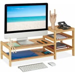 Relaxdays - Support d'écran en bambou, 5 tiroirs, réhausseur d'écran d'ordinateur et laptop, HxLxP : 33x80x30 cm, naturel