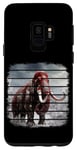 Galaxy S9 Retro black and red woolly mammoth on snow, clouds, art. Case