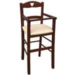 Chaise Haute en Bois Noyer Foncé Avec Siège Rembourré Simili Cuir Crème / Beige