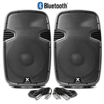 Pair Vonyx 15" Bluetooth Active Powered Speaker MP3 USB DJ PA Disco Party 1600W