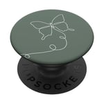 Olive Sage Green Butterfly Line Art Boho PopSockets Swappable PopGrip