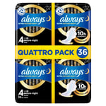 Always Ultra Secure Night Size 4, Night Quattro Packs with wings, 36 Pack