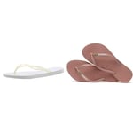 Havaianas Women's Slim Flip Flops, White, 6/7 UK Slim Brasil Logo Women Flip Flops | Color: Black | Size: 6/7 UK