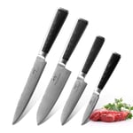 Damasus Premium Kitchen Knife Set of 4, Professional Kitchen Knife Set Sharp Blade with Micarta Handle, Includes 8" Slicing Knife,7" Santoku,5" Utility and 3.5" Paring Knife