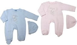 Baby Boys Girls Set Sky Blue Pink "welcome To The World" Babygrow & Hat Outfit