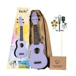 Ortega Guitars Soprano Ukulele purple - Keiki K2 - Starter Kit includes Tuner, Strap, 5 Medium Picks and Drawsting Bag - pastel/lavender field (K2-LAF)