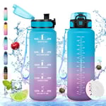 Vikaster Gourde eau, Gourde 1.5Litre, sans BPA, Étanche & Réutilisable, Bouteille d'eau avec Marqueur de Temps et Filtre, Convient Pour la Bureau, Gym, Yoga, Camping, Gourde Randonnée-Unisex-Youth