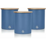 Nordic Nordic 3 Boîtes de Cuisine en Acier au Carbone, Couvercle en Bambou 3 x 0,84 l Bleu - Bleu - Swan