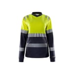 Fristads Flamestat langermet t-skjorte, høy synlighet dame kl 1 7107 TFL Hi-Vis Gul / Marineblå 3XL