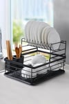 Kitchen 2 Tier Metal Dish Drainer Rack Sink Washing Plates Draining Board