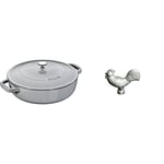 STAUB Cast Iron Chistera, Grey, 24 cm & 40509-346-0 Rooster Lid Knob, Cast Iron, Silver