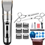 YUW Mens Hair Clipper Hair, Rechargeable Hair Trimmer Cordless Electric Hair Clippers Haircutting Kit with 6 Guide Combs