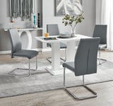 Imperia 4 Seater Modern White High Gloss Rectangular Dining Table And 4 Lorenzo Faux Leather Chairs