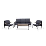 Lifestyle Garden Panama sofagruppe Sort/træ-look med grå pude 3-personers sofa, 2 stole & bord