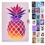 Rose-Otter for Kindle Fire HD 10 (2019) (2017) (2015) Case PU Leather Wallet Flip Case Card Holder Kickstand Shockproof Bumper Cover with Pattern Pink Pineapple