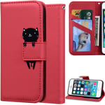 DodoBuy Case for iPhone 5SE/iPhone 5S, Cartoon Animal Pattern Magnetic Flip Protection Cover Wallet PU Leather Bag Holder Stand with Card Slots - Red Cat