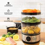 Quest 3 Compartment Tier Food Steamer 7.2L Compact & Rice Bowl, Healthy Cooking