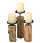 Boltze Tempe 4221400 Lot de 3 bougeoirs en Bois + métal Design élégant Décoration Table à Manger/Commode Style Boho, Wood