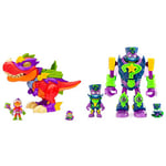 SUPERTHINGS RIVALS OF KABOOM, V-Rex Superdino - Articulated Villain Dinosaur with Lights and Sound Effects & SUPERTHINGS Enigma Superbot – Articulated hero robot with combat accessories