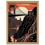 Artery8 Clifton Suspension Bridge Sunset Contrast Linocut Artwork Framed A3 Wall Art Print