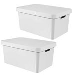 2x 45L Storage Box with Lid Sturdy Curver Infinity Handles Basket Home Office