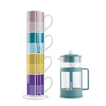 Egan Lot de 4 mugs Impil. avec Metalrack Pantone Linear + French Press Bleu 1000 ml