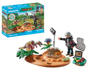 Playmobil 71526 Dinos: Stegosaurus Nest with Egg Thief, protecting dinosaur eggs from the Velociraptor, including net, measuring tape and camera, sustainable play sets suitable for children ages 4+