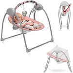 LIONELO Ruben balançoire pour bébé, balançoire pour bébé, électrique avec fonction de couchage, balançoire pour bébé 0 à 9 kg, moustiquaire, 5 vitesses de basculement (Rose)