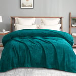 Exclusivo Mezcla King Size Jacquard Weave Wave Pattern Flannel Fleece Velvet Plush Bed Blanket as Bedspread/Coverlet/Bed Cover (230x265cm,Teal) - Soft, Lightweight, Warm and Cozy