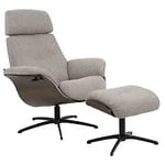 Nordic Furniture Group Falcon Hellegjerde fåtölj med pall tyg ljusgrå/ek brun och ben metall svart