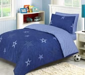 LJ Luxurious 100% Cotton Kids Children Duvet Cover Sets Quilt Cover Sets Reversible Bedding Sets With Matching Fitted Sheet (Stars Blue, Toddler Cot Bed Complete Set)