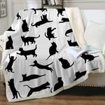 Sleepwish Cat Fleece Throw Blanket Girls Kids Cute Animals Pet Pattern Sherpa for Bed Couch Chair Super Soft Warm and Comfy Lover Gifts,Black Silhouette, (130cm X 150cm )