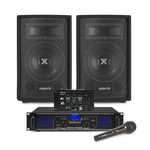 SL 8" Party Speakers and Amplifier, DJ Mixer & Mic FPL500 MP3 Bluetooth DJ Set