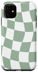 Coque pour iPhone 11 Carreaux ondulés vert sauge clair et blanc