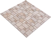 Carreaux de Mosaique Combinaison Travertin Pierre Beige Miroir Mosaïque