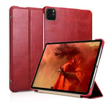 ICARER Leather Case for iPad Pro 11 2021/2020/2018, Premium Genuine Leather Business Slim Stand Smart Cover with [Auto Wake/Sleep] [Multiple Viewing Angles] for iPad Pro 11/iPad Air 4 10.9 (Red)