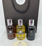 MOLTON BROWN Neon Amber Russian Leather Bath Gel Indian Cress 50ml Gift Bag Set