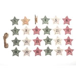 Glorex- Étoiles en Bois avec Clip, Environ 3,5 x 4,7 cm, pièces avec numéros de 1 à 24, Couleurs Multicolores, idéal comme Calendrier de Noël décoratif, 6 7036 571, coloré, Taille Unique