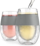 Host Freeze Cooling Cup, Double Wall Insulated Freezer Chilling Tumbler with Gel, Glasses for Red and White Wine, 8.5 oz (250ml), Set of 2, Grey